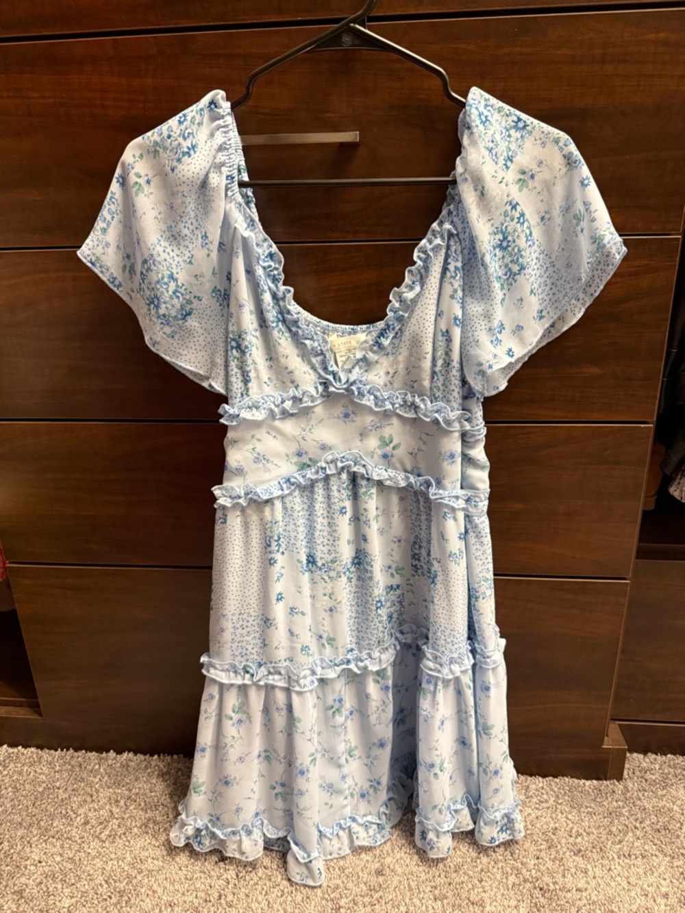 Altar'd State Light Blue Floral Ruffle Mini Dress